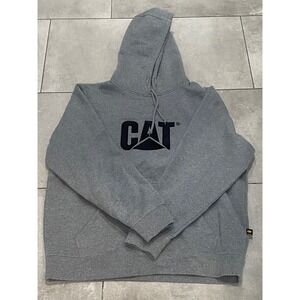 CAT Caterpillar Mens Gray Logo Heavy Hoodie Sweatshirt XL Work Gym